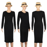 2017 Fashion Party Dress Women Sexy Sheath Bodycon Knitted Midi Dress Solid Long Sleeve Package Hip Dress Vestidos S-XL LJ7338E