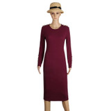 2017 Fashion Party Dress Women Sexy Sheath Bodycon Knitted Midi Dress Solid Long Sleeve Package Hip Dress Vestidos S-XL LJ7338E