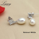 2017 Fashion Natural Pearl Earrings For Women 925 Sterling Silver Jewelry 9-10mm Water Drop Pearl Earrings Wedding Gift