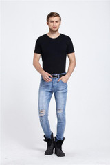 2017 Fashion Mens Pleated Distressed slim fit Jeans Skinny Ripped Denim Pants Casual Hole Pencil Jeans
