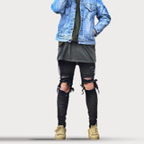 2017 Fashion Men Denim Pants Jeans Ripped Holes Skinny Elastic Slim Fit Cool Punk Long Trousers JL