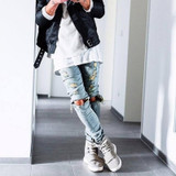 2017 Fashion Men Denim Pants Jeans Ripped Holes Skinny Elastic Slim Fit Cool Punk Long Trousers JL