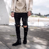 2017 Fashion Men Denim Pants Jeans Ripped Holes Skinny Elastic Slim Fit Cool Punk Long Trousers JL