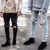 2017 Fashion Men Denim Pants Jeans Ripped Holes Skinny Elastic Slim Fit Cool Punk Long Trousers JL