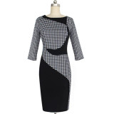 2017 Fashion Ladies Summer Pencil Dress Plaid Floral Patchwork Short Sleeve Slim Women Casual Elegant OL Office Dresses YL121