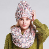 2017 Fashion Knit Winter Scarf Hat Warm Winter Hat For Women Hat Beanies Thick Female Bonnet Scarf Set Women Scarf Comfortable