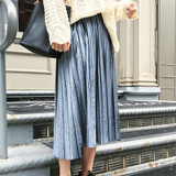 New 2017 Casual Women Pleated Skirts Female Vintage Solid Elastic High Waist Autumn Winter Velvet Skirts One Size 7 Colors