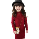New 2017 Baby Girls Sweaters Dress Long Style Sweaters Kids Autumn Winter Children Clothing Slim Knit Girls Dress DQ650