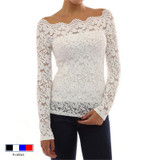 New 2017 Autumn Women Blouses Long Sleeve White Lace Blouse Off Shoulder Chiffon Shirts Women Slash Neck Tops Blusas Femininas