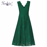 Nemidor 2017 Women Elegant Plus Size V-neck Midi Swing Dress Summer Sleeveless Scalloped Retro Party Casual Lace Dress