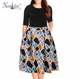 Nemidor 2018 Summer Vintage O-neck Half Sleeve Floral Print A-line Dress With Pockets 8XL 9XL Party Swing Plus Size Casual Dress
