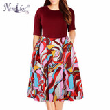 Nemidor 2018 Summer Vintage O-neck Half Sleeve Floral Print A-line Dress With Pockets 8XL 9XL Party Swing Plus Size Casual Dress