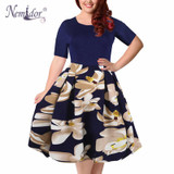 Nemidor 2018 Summer Vintage O-neck Half Sleeve Floral Print A-line Dress With Pockets 8XL 9XL Party Swing Plus Size Casual Dress