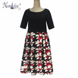 Nemidor 2018 Summer Vintage O-neck Half Sleeve Floral Print A-line Dress With Pockets 8XL 9XL Party Swing Plus Size Casual Dress