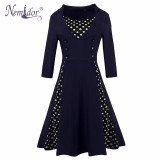 Nemidor 2017 Hot Sales Casual Dot Half Sleeve Elegant Party Patchwork Plus Size Dress O-neck Button 7XL 8XL 9XL Midi Swing Dress