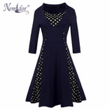 Nemidor 2017 Hot Sales Casual Dot Half Sleeve Elegant Party Patchwork Plus Size Dress O-neck Button 7XL 8XL 9XL Midi Swing Dress