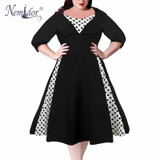 Nemidor 2017 Hot Sales Casual Dot Half Sleeve Elegant Party Patchwork Plus Size Dress O-neck Button 7XL 8XL 9XL Midi Swing Dress
