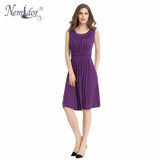 Nemidor 2016 Spring Summer Women Elegant O-neck Retro Pleated Swing Dresses Casual Sleeveless Midi Party Dress