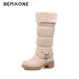 NEMAONE snow boots fashion winter Autumn casual shoes sweet women boot stylish square heel flock shoes fashion knee boots