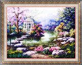 Needlework,DIY Ribbon Cross stitch Sets for Embroidery kit,Garden Lake Flowers landscape bands embroidery wall wedding gift