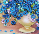 Needlework,DIY Ribbon Cross stitch Sets for Embroidery kit, Blossoml vase flowers bands embroidery wall wedding decoration
