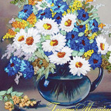 Needlework,DIY Ribbon Cross stitch Sets for Embroidery kit, Stair Vase Daisy flowers Cross-Stitch handwork Home Wall Decor