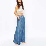 2017 Summer Long Maxi Skirt High Waisted Floor Length Denim Jeans Skirts Women Casual A Line Jupe Saia Jeans longa With Pockets