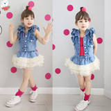 2017 summer Korean baby girls clothing set children heart shirt+bow shorts suit 2pcs kids floral bow clothes set suit