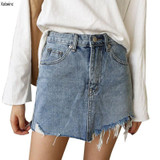 2017 Summer Jeans Skirt Women High Waist Jupe Irregular Edges Denim Skirts Female Mini Saia Washed Faldas Casual Pencil Skirt