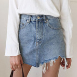 2017 Summer Jeans Skirt Women High Waist Jupe Irregular Edges Denim Skirts Female Mini Saia Plus Size Faldas Casual Pencil Skirt