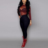 2017 Summer Hot Sexy Women Blusas Sexy See Through Transparent Mesh Stand Neck Long Sleeve Sheer Blouse Shirts Ladies Tee Tops