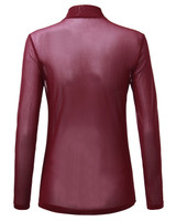 2017 Summer Hot Sexy Women Blusas Sexy See Through Transparent Mesh Stand Neck Long Sleeve Sheer Blouse Shirts Ladies Tee Tops