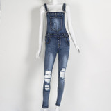 2017 Summer Hole Jeans Denim Jumpsuit Overalls rompers women one piece jumpsuits sexy bodysuit salopette femme long pencil P0952