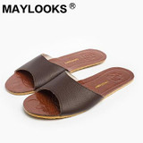 2017 Summer Home Shoes Leather Men Indoor Slippers Genuine Cow Leather Floor Slipper Household Slipper 8805