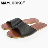 2017 Summer Home Shoes Leather Men Indoor Slippers Genuine Cow Leather Floor Slipper Household Slipper 8805