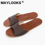 2017 Summer Home Shoes Leather Men Indoor Slippers Genuine Cow Leather Floor Slipper Household Slipper 8805