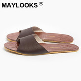 2017 Summer Home Shoes Leather Men Indoor Slippers Genuine Cow Leather Floor Slipper Household Slipper 8805
