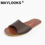 2017 Summer Home Shoes Leather Men Indoor Slippers Genuine Cow Leather Floor Slipper Household Slipper 8805