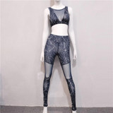 2017 Summer Grid Patchwork Tracksuit Crop Top Tanks And Leggings Sporting Skinny Clothing New 2 Pieces Hollow Women Clothing