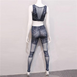 2017 Summer Grid Patchwork Tracksuit Crop Top Tanks And Leggings Sporting Skinny Clothing New 2 Pieces Hollow Women Clothing