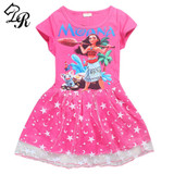 2017 Summer Girl Dress Cartoon Moana for Girls Clothes Printed Baby Girl Dress Pink Princess Party Dress Children Kids Clothing