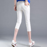 2017 Summer Fashion Women High Waist Skinny Jeans Embroidery Pencil Pants Capris Female Stretch Casual Cotton Hole Denim Pants