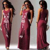 2017 Summer Fashion Women Dress Shirt Casual Beach Sleeveless Cat Print Boho Long Maxi Party Bodycon Dresses Ladies Robe Vintage