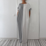 2017 Summer Fashion Patchwork Color Women Elegant Dresses Plus Size Loose Maxi Dress Casual Beach Tunic Vestido D28-AZ87