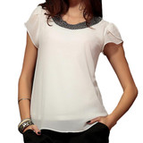 2017 Summer Fashion Chiffon Women tops sleeve shirt women casual blouse beading elegant blouse brief loose tops blusas femininas