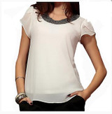 2017 Summer Fashion Chiffon Women tops sleeve shirt women casual blouse beading elegant blouse brief loose tops blusas femininas
