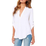 2017 Summer Fashion Blusas Sexy Women V-neck Plus Size 5XL Chiffon Blouse Long Sleeve Solid Shirts Feminina Camisas B6115