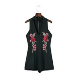 2017 Summer Elegant V Neck Rose Florla Embroidery Women Playsuits Sleeveless White Spring Rompers Jumpsuits Casual Beach Overall