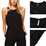 2017 Summer Elegant Women's Rompers Jumpsuit Casual Solid Bodysuit Sleeveless Crew Neck Long Playsuits Plus Size