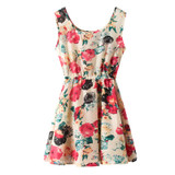 2017 Summer Dresses For Women Casual Bohemian Floral Leopard Sleeveless Vest Big Flower Printed Beach Chiffon Dress For Women